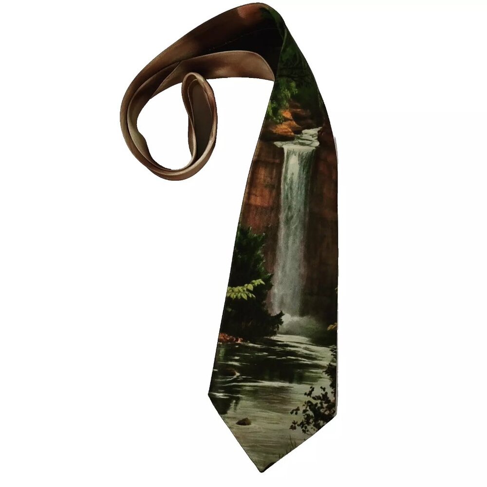 Vintage 1940s Bluestone Waterfall Design Photoprint 4" Wide Necktie Tie